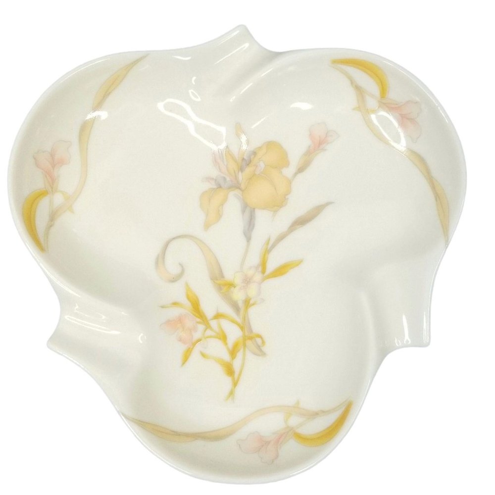 Vintage Ashtray Floral 3 Slot Iris Porcelain Swirl